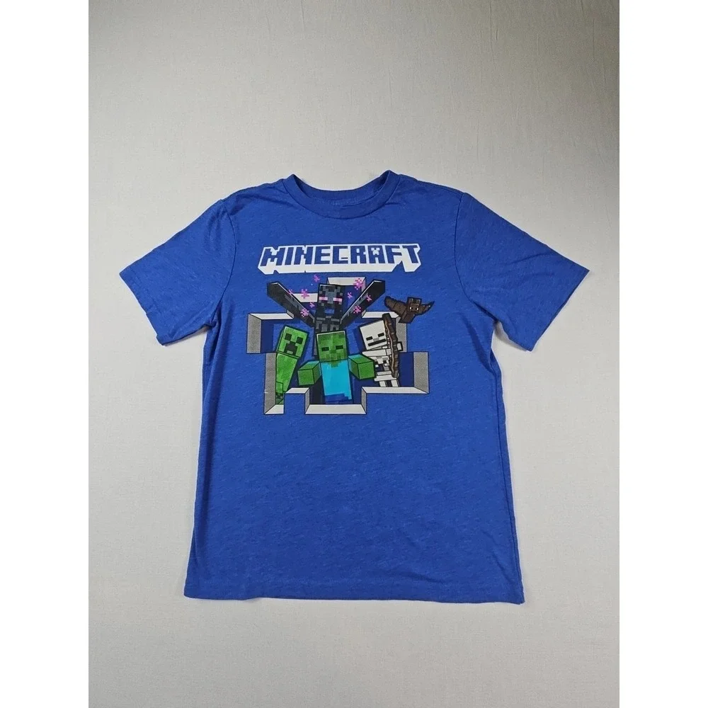 Minecraft Boys Blue Creeper Tee‎ Shirt Video Gamer T-Shirt Size L (10/12)